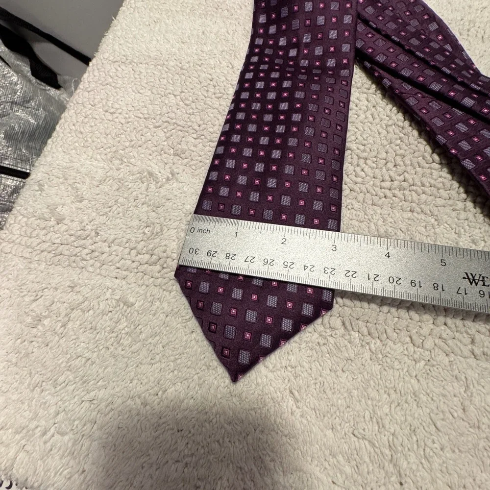 Tasso Elba Tie Purple Pink Geometric Square 100% Silk Handmade Necktie Luxury